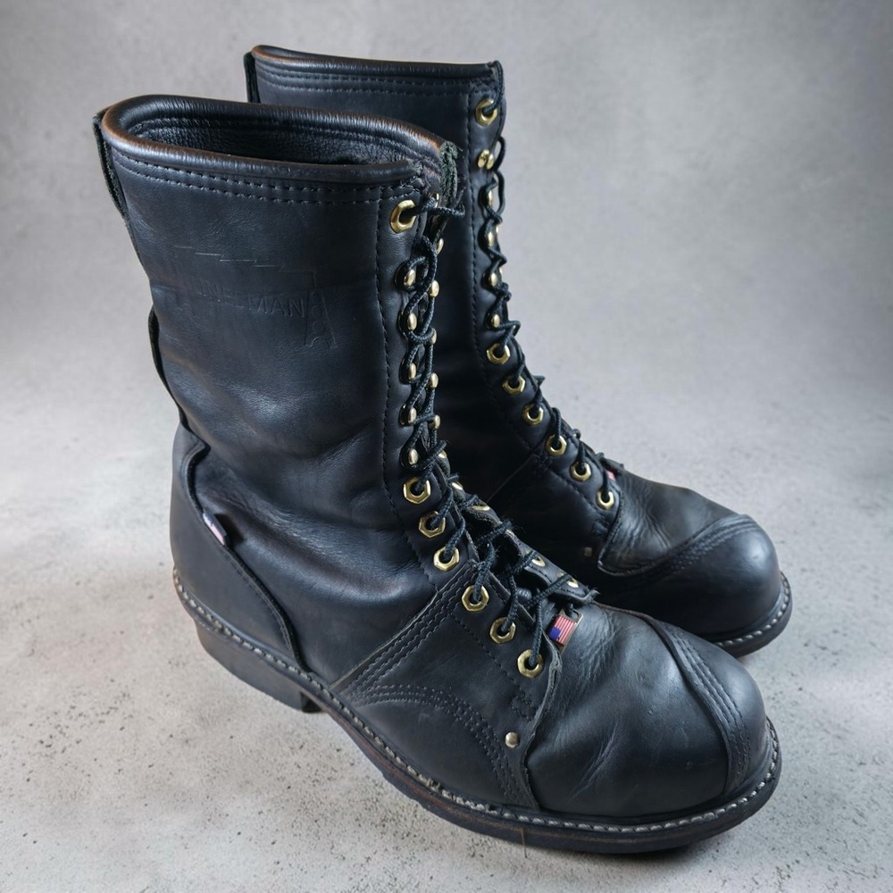 Carolina Linesman Black Leather Comp Toe Work Boots USA Made Men's Size 10.5 2E